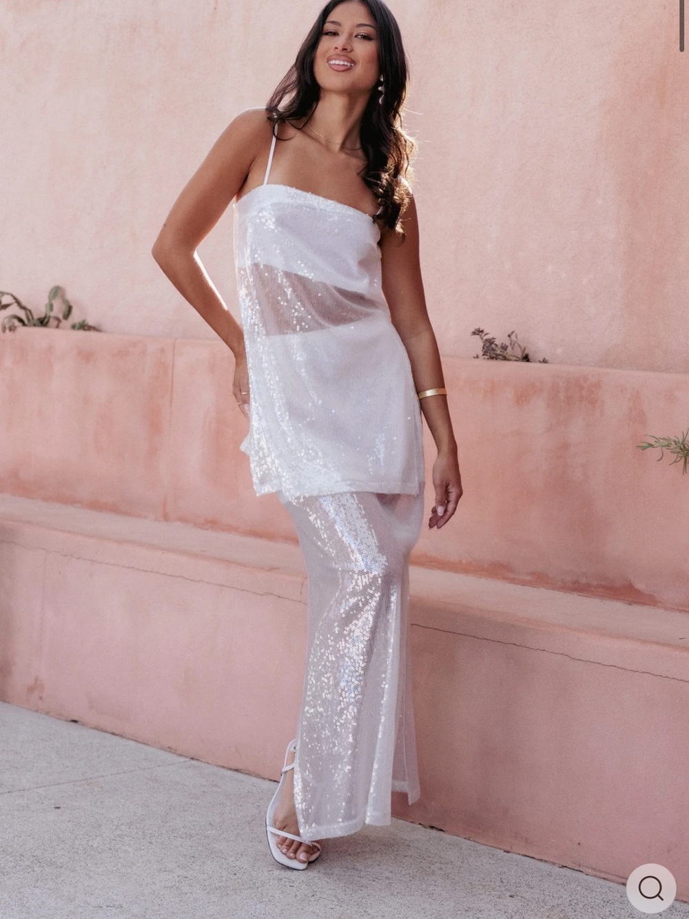 Petal & Pup White Sequin Sheer Slip Dress Set